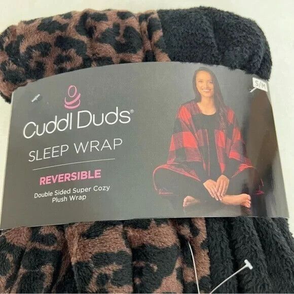 Cuddi Duds Women Sz S/M (6-12) Black/Brown Cheetah Reversible Fleece Sleep Wrap - Picture 2 of 4